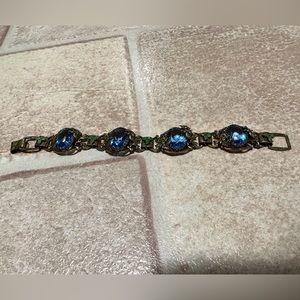 Vintage Filigree Bracelet w/ Sapphire Blue Glass Stones & Dragons